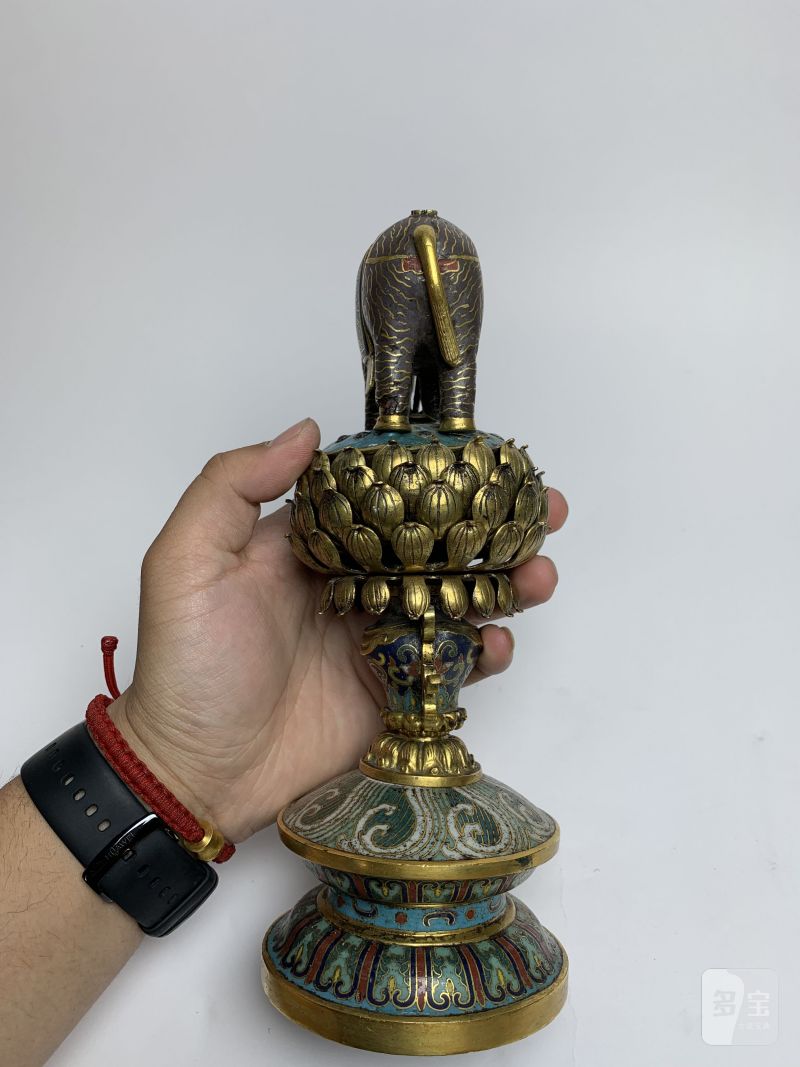 清乾隆 铜胎掐丝珐琅七珍象宝供器 - 图7